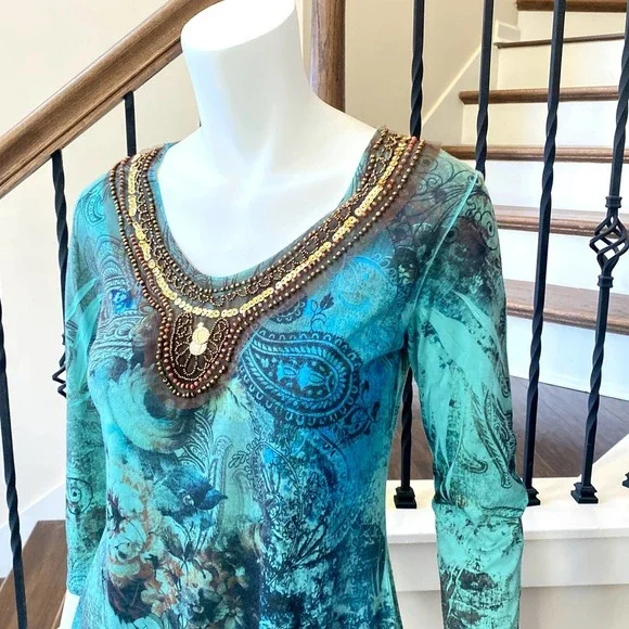 🎯FINAL SALE🎯 ROZ & ALI Turquoise Jewel Tunic-N0413-5 - Picture 5 of 10